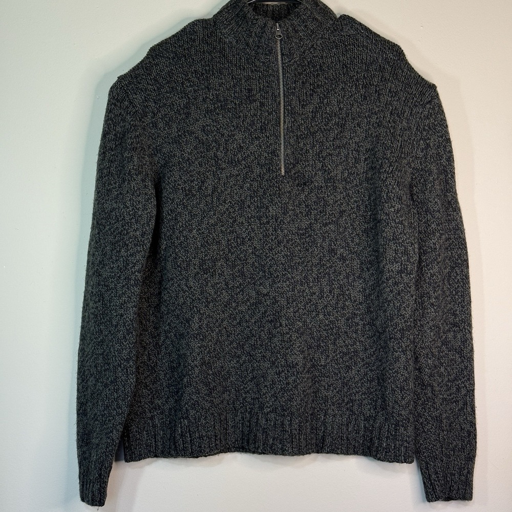 Vintage Woolrich Men's L Mock Neck 1/4 Zip 100% Wool Long Sleeve Black‎ Heather